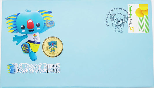 Gold Coast 2018 Borobi Mascot Coin Cover — Commonwealth Games Collectible PNC front