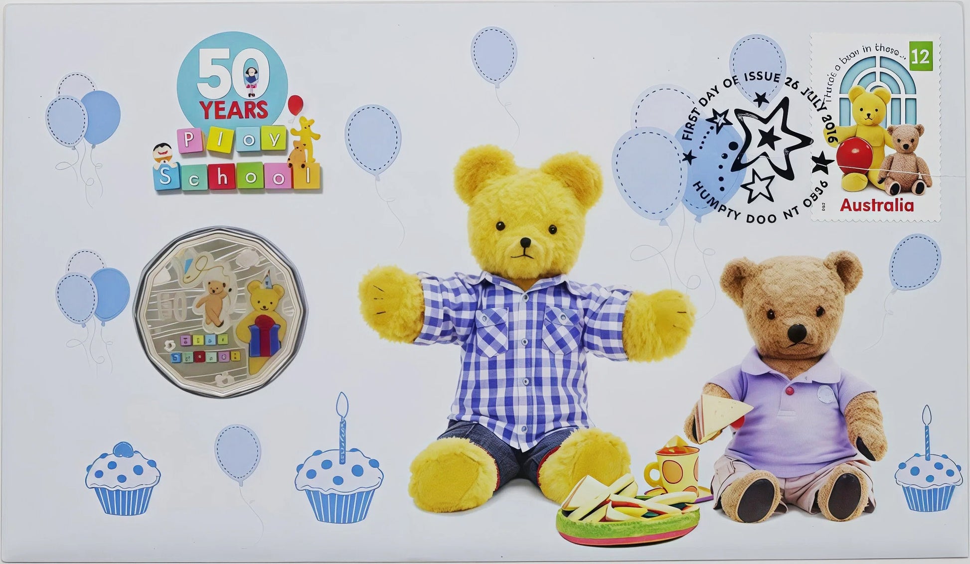 50 Years Play School Teddy Bear Coin Cover — Anniversary Edition PNC front