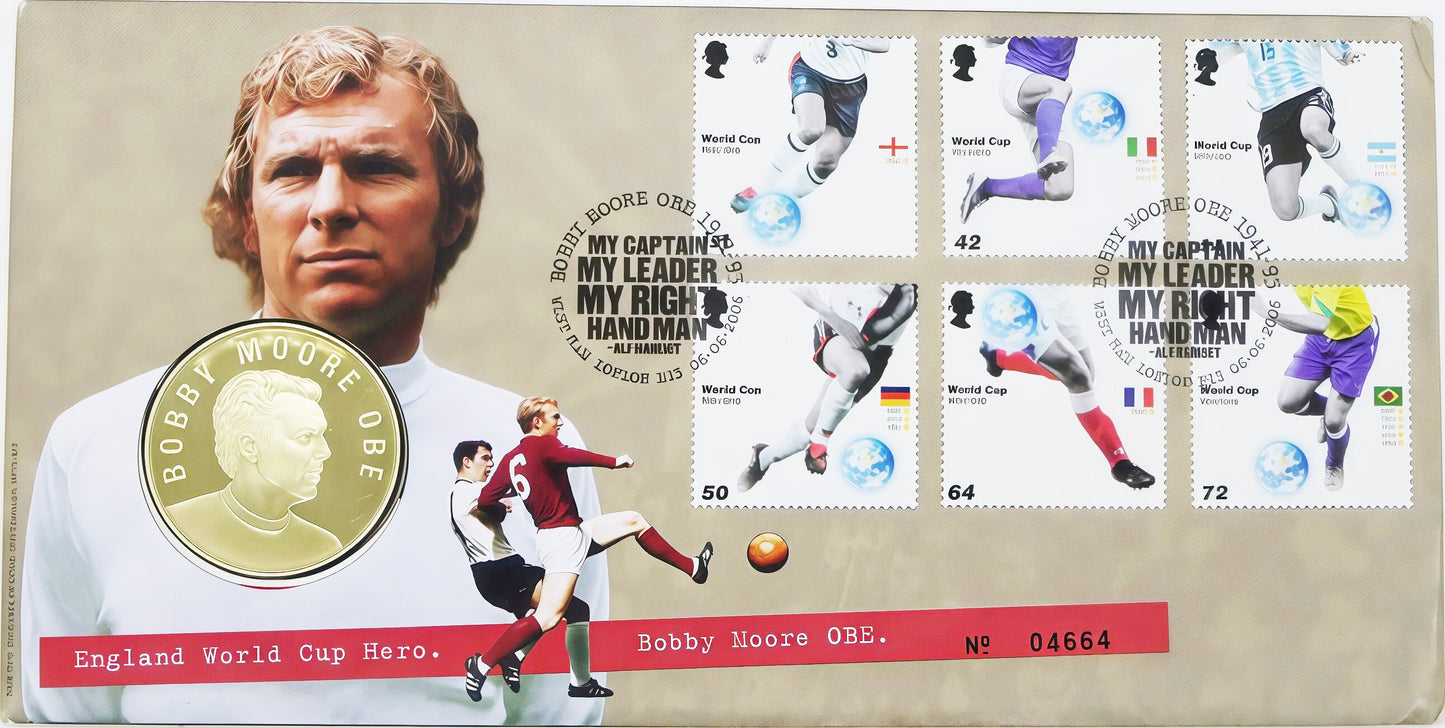 Bobby Moore England World Cup Hero Coin Cover — Football Legend PNC front