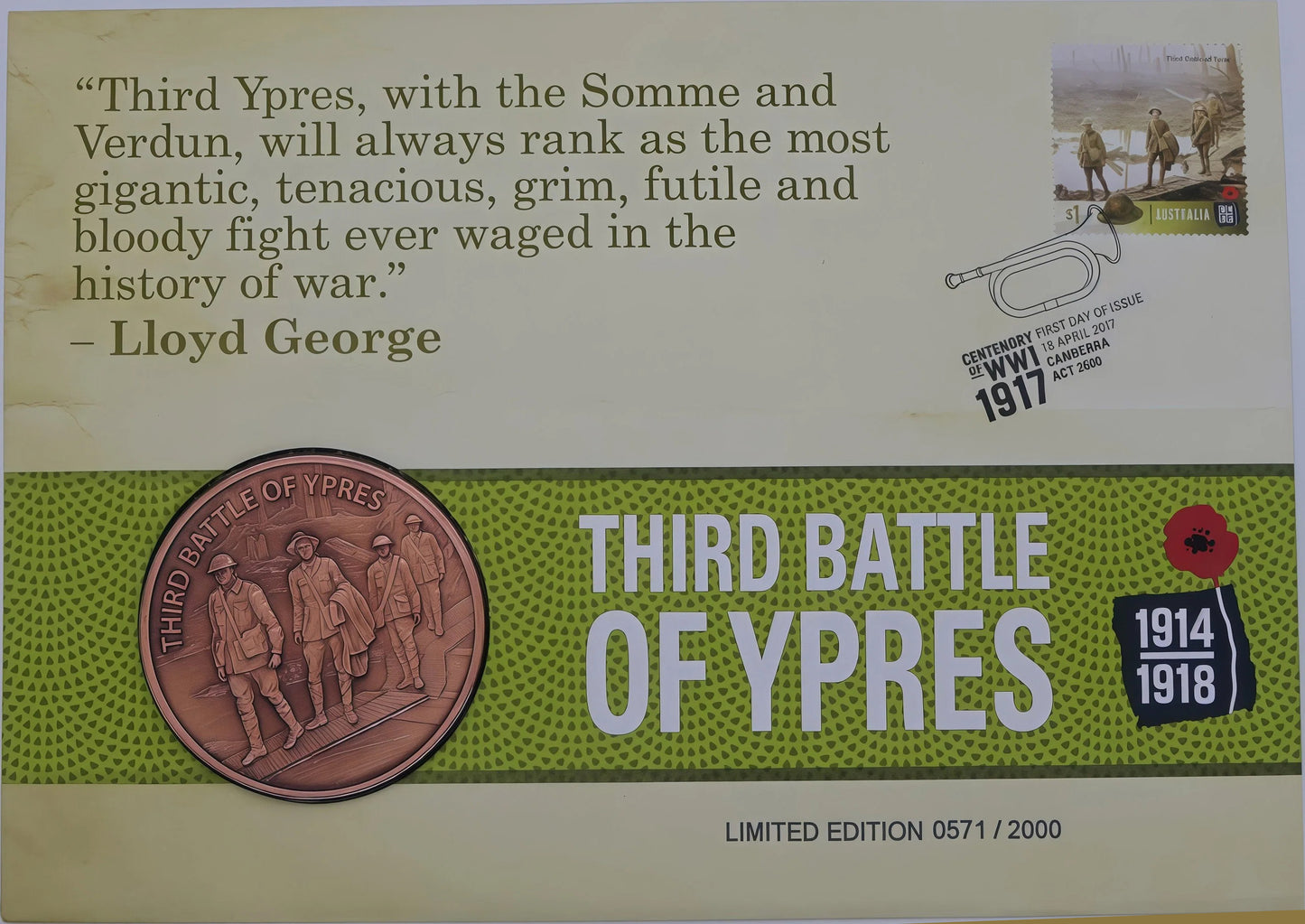 Third Battle of Ypres Wwi Centenary Coin Cover — Passchendaele Commemorative PNC front