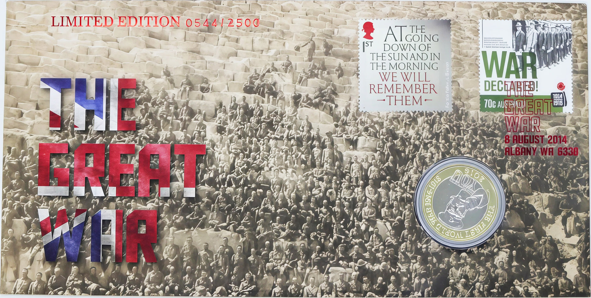 2014 Australia Post the Great War PNC — £2 Coin Limited Edition First Day of Issue Albany Wa front