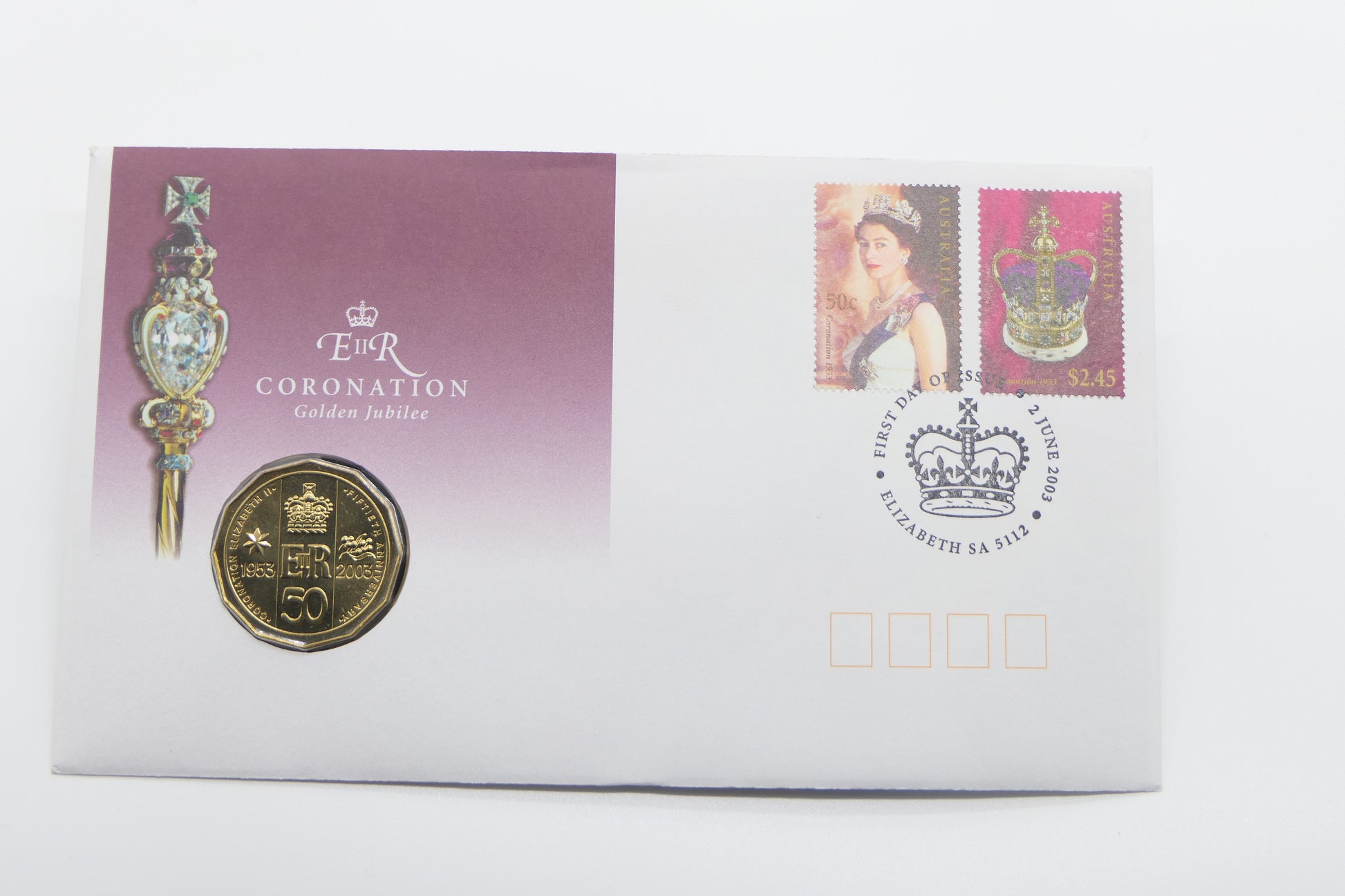 2003 Ehr Coronation Golden Jubilee PNC — First Day of Issue Elizabeth Sa — 2 June 2003 front