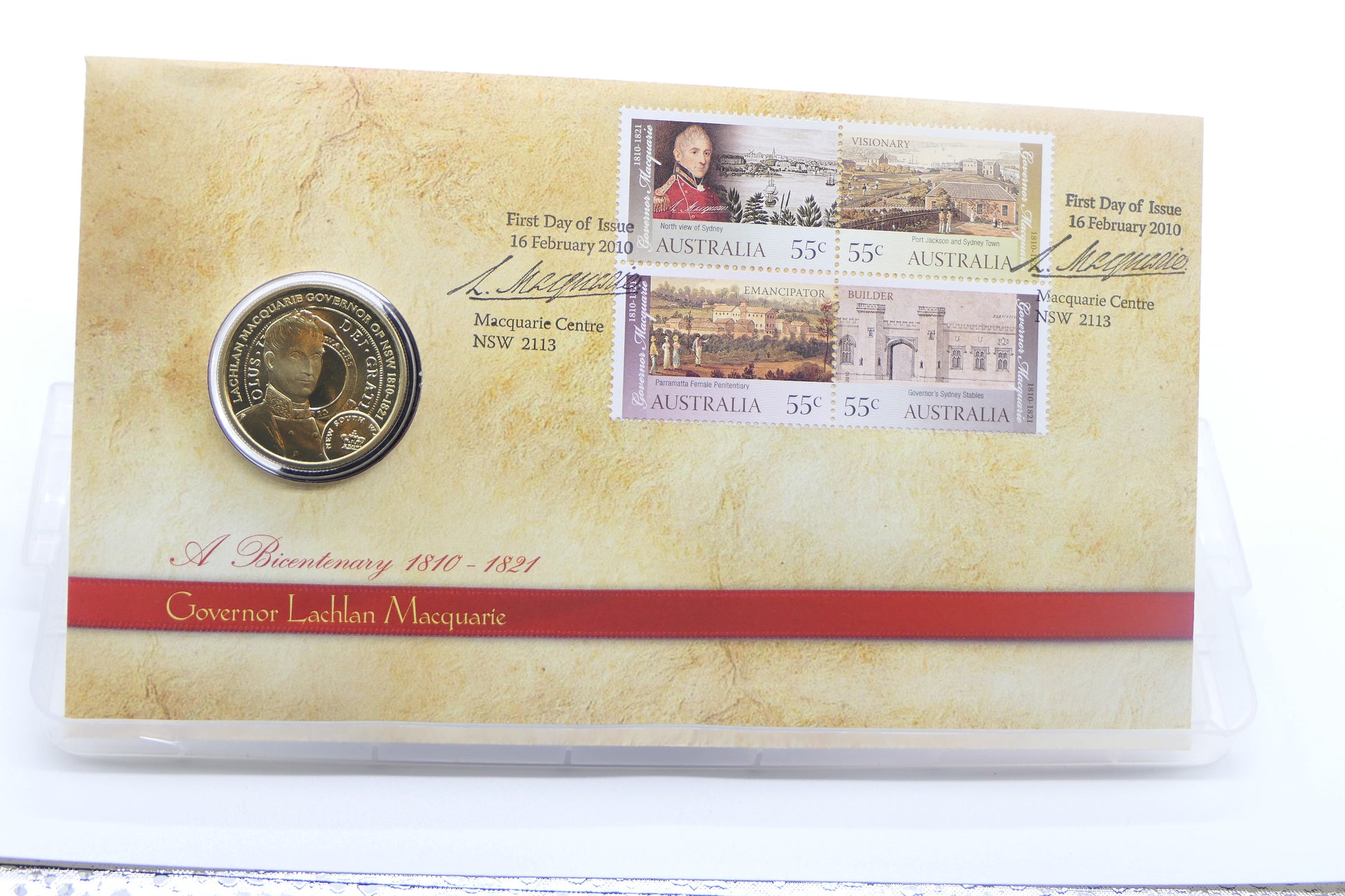 2010 Governor Lachlan Macquarie — a Bicentenary 1810—1821 PNC — First Day of Issue Macquarie Centre Nsw front