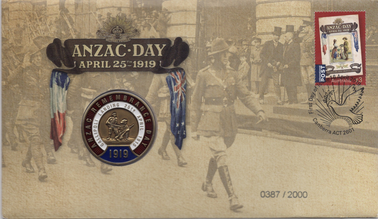 2019 ANZAC Day Limited Edition Medallion & Stamp Cover PNC