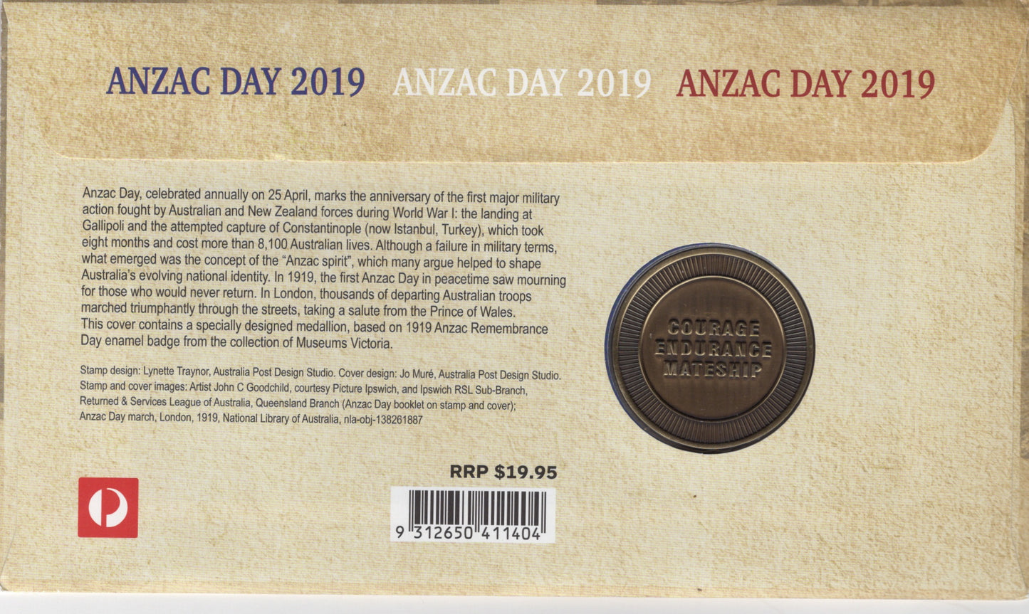 2019 ANZAC Day Limited Edition Medallion & Stamp Cover PNC