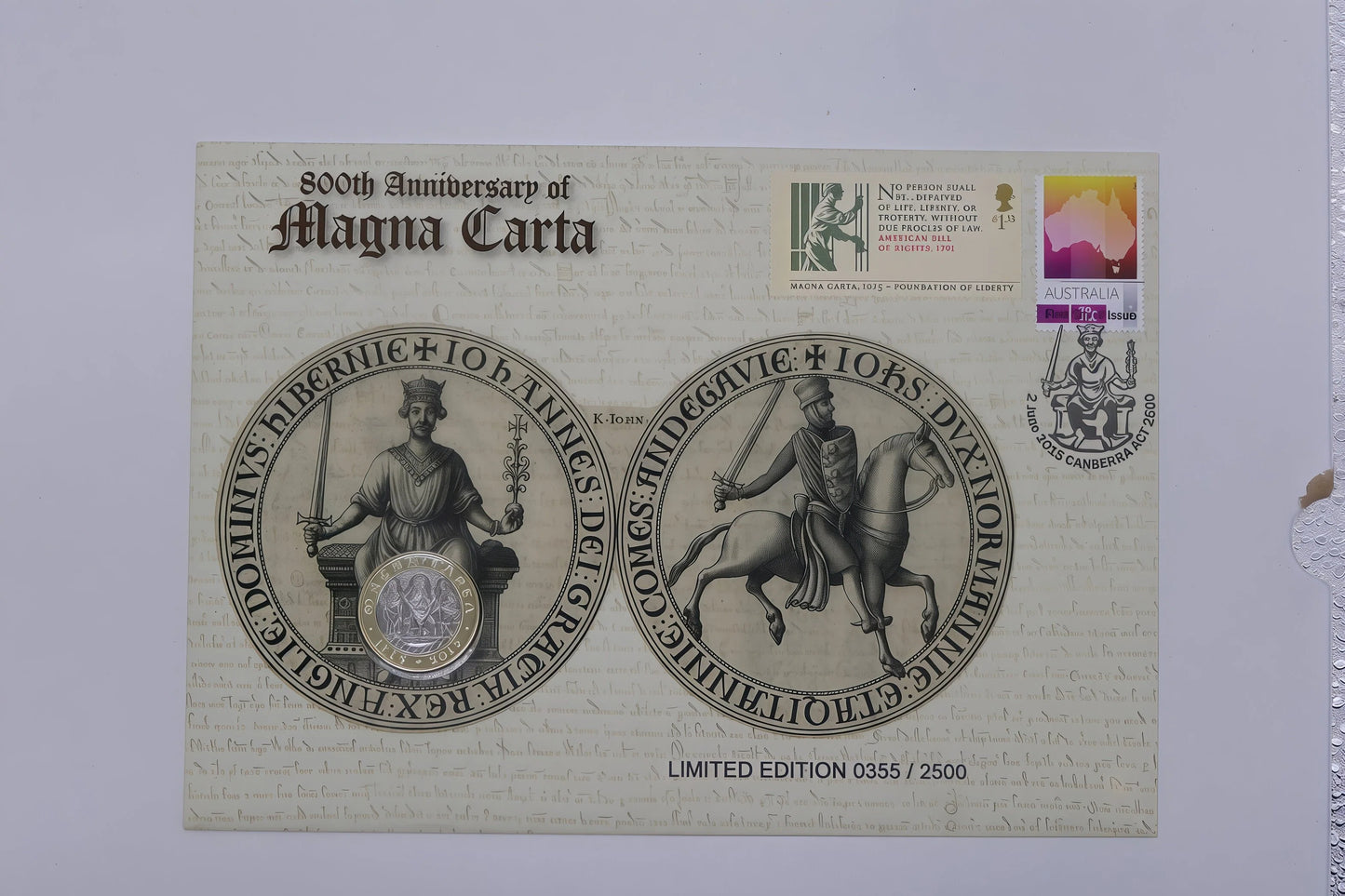 800th Anniversary of Magna Carta PNC — Limited Edition 0355/2500 front