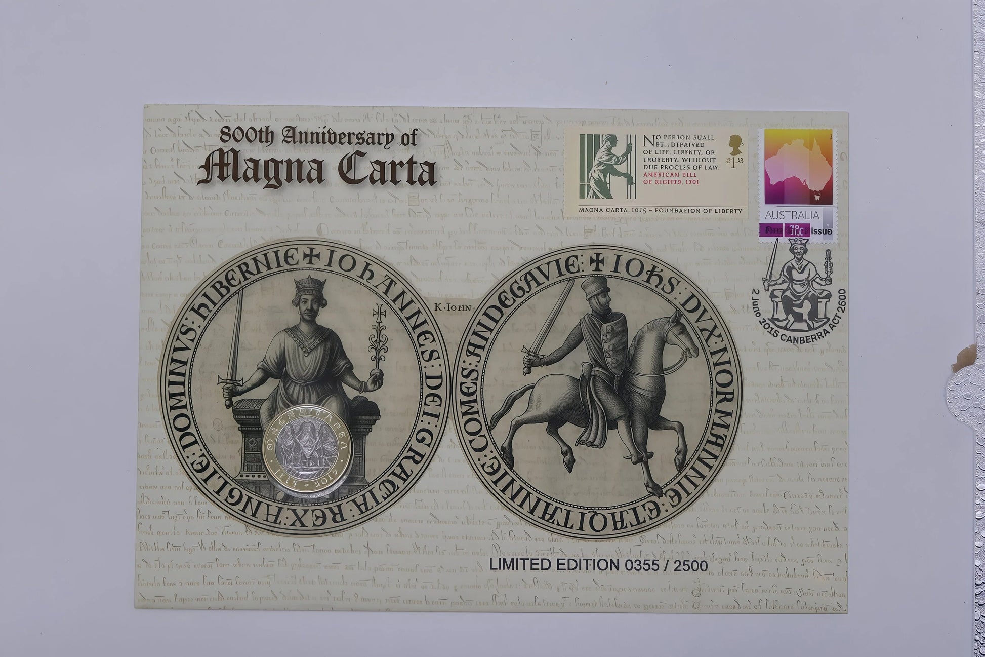 800th Anniversary of Magna Carta PNC — Limited Edition 0355/2500 front