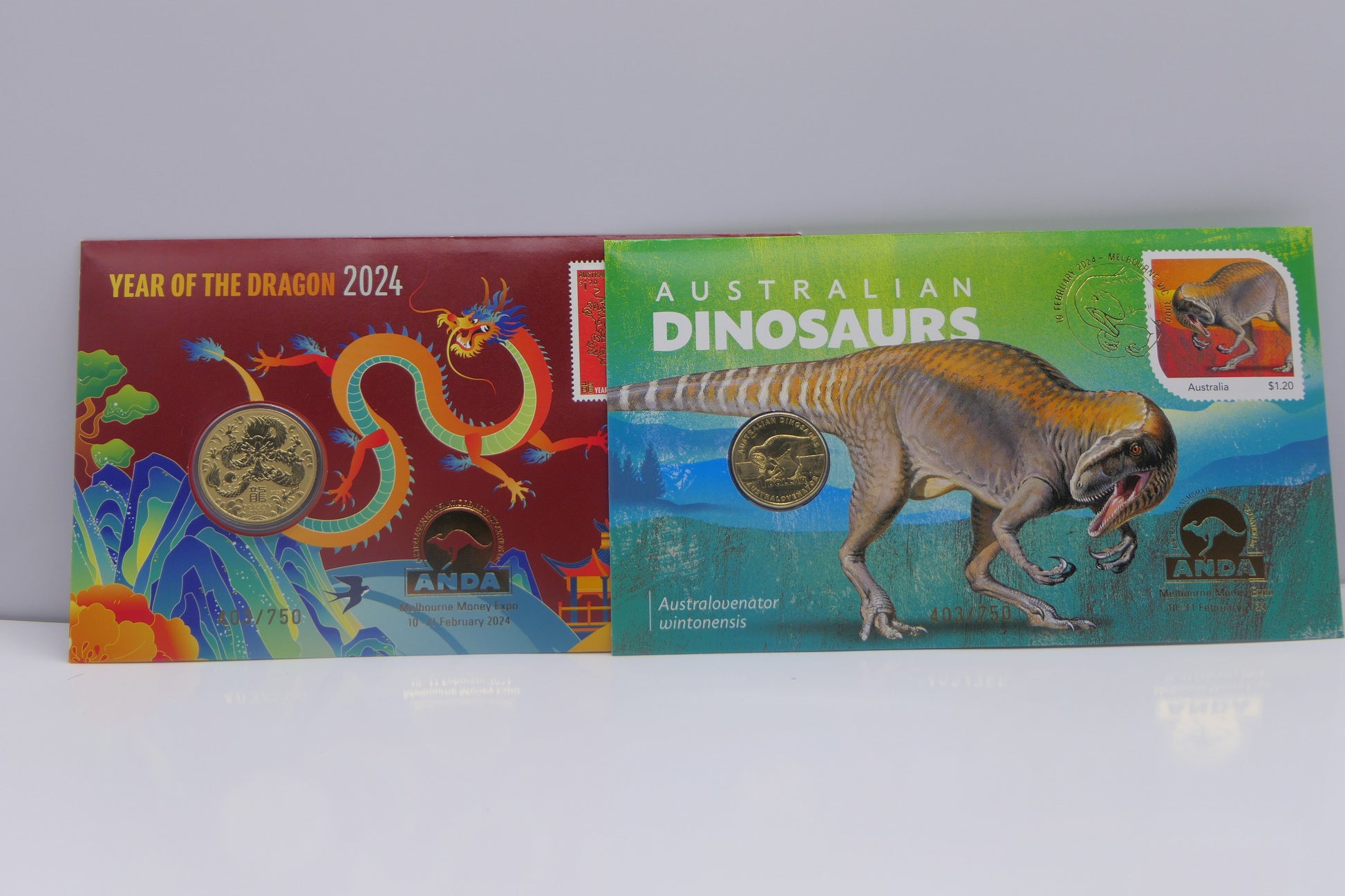 2024 ANDA PNC Pair — Year of the Dragon + Australian Dinosaurs Australovenator Wintonensis front