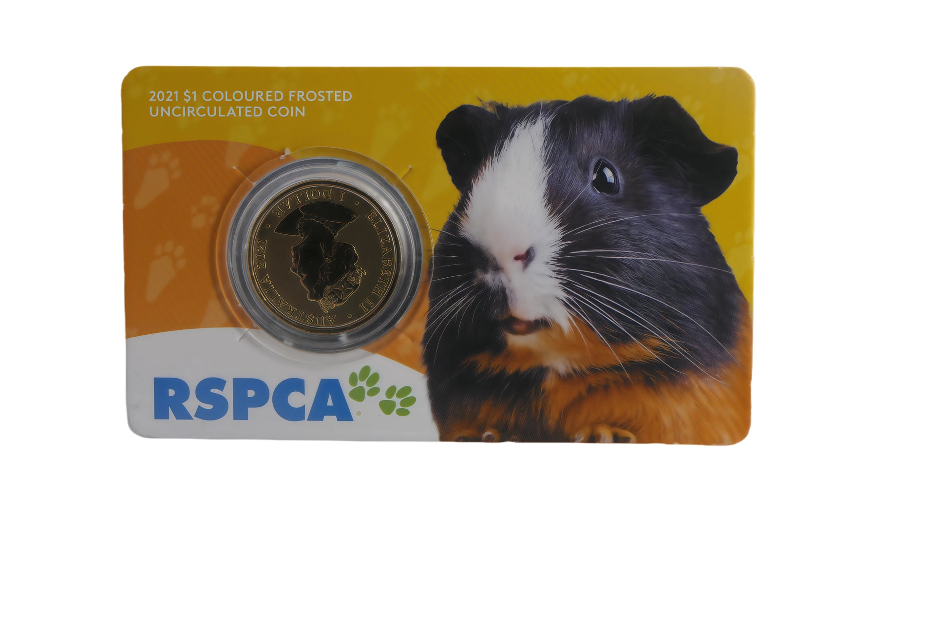 Rspca 2021 $1 Coloured Frosted Uncirculated Coin Card — Guinea Pig front
