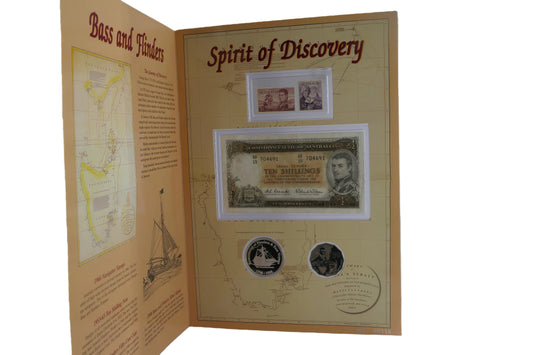 Bass and Flinders Spirit of Discovery — Commemorative Coin, Banknote & Stamp Collection front