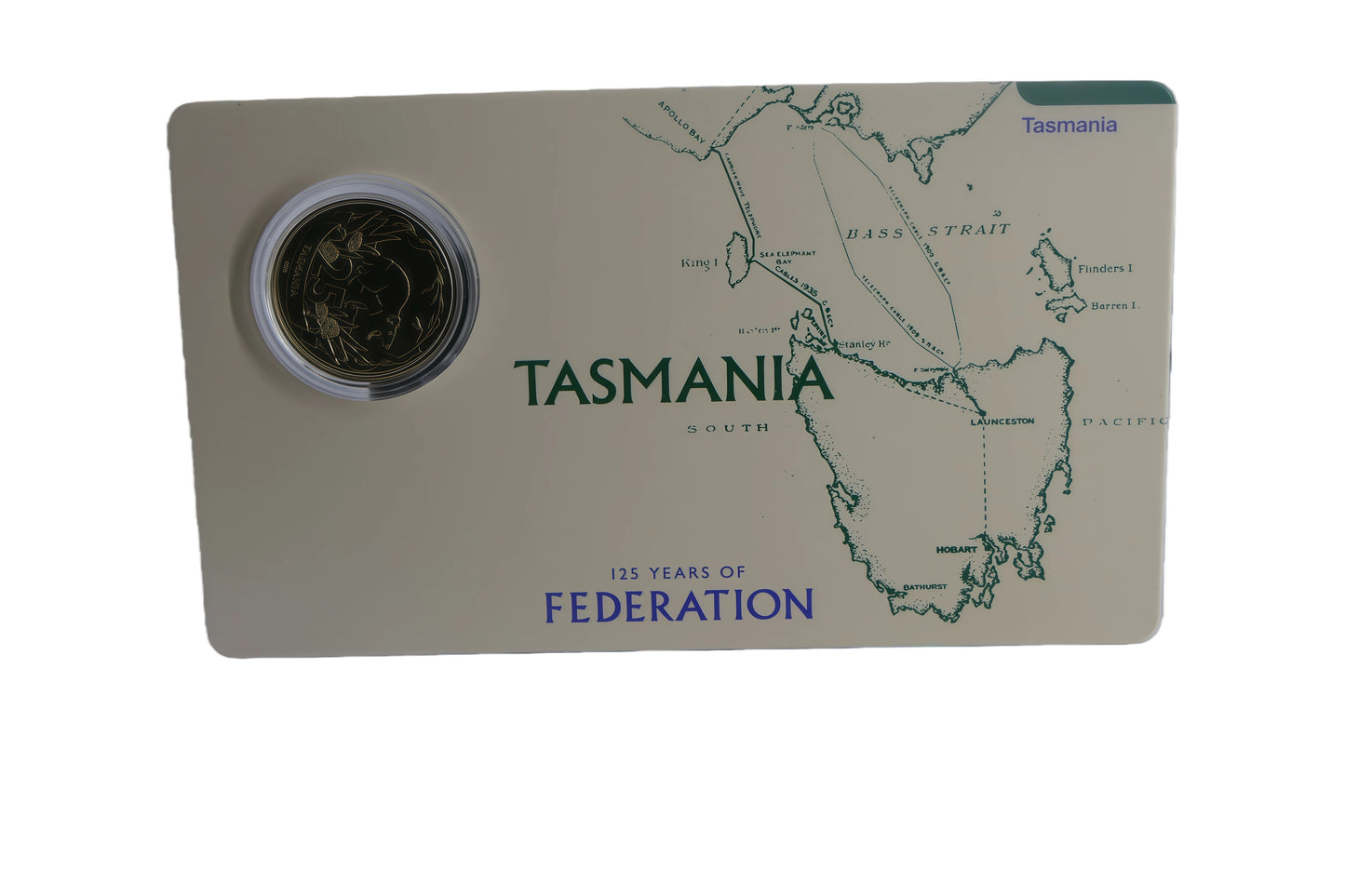 Tasmania 125 Years of Federation $2 Coin Card front