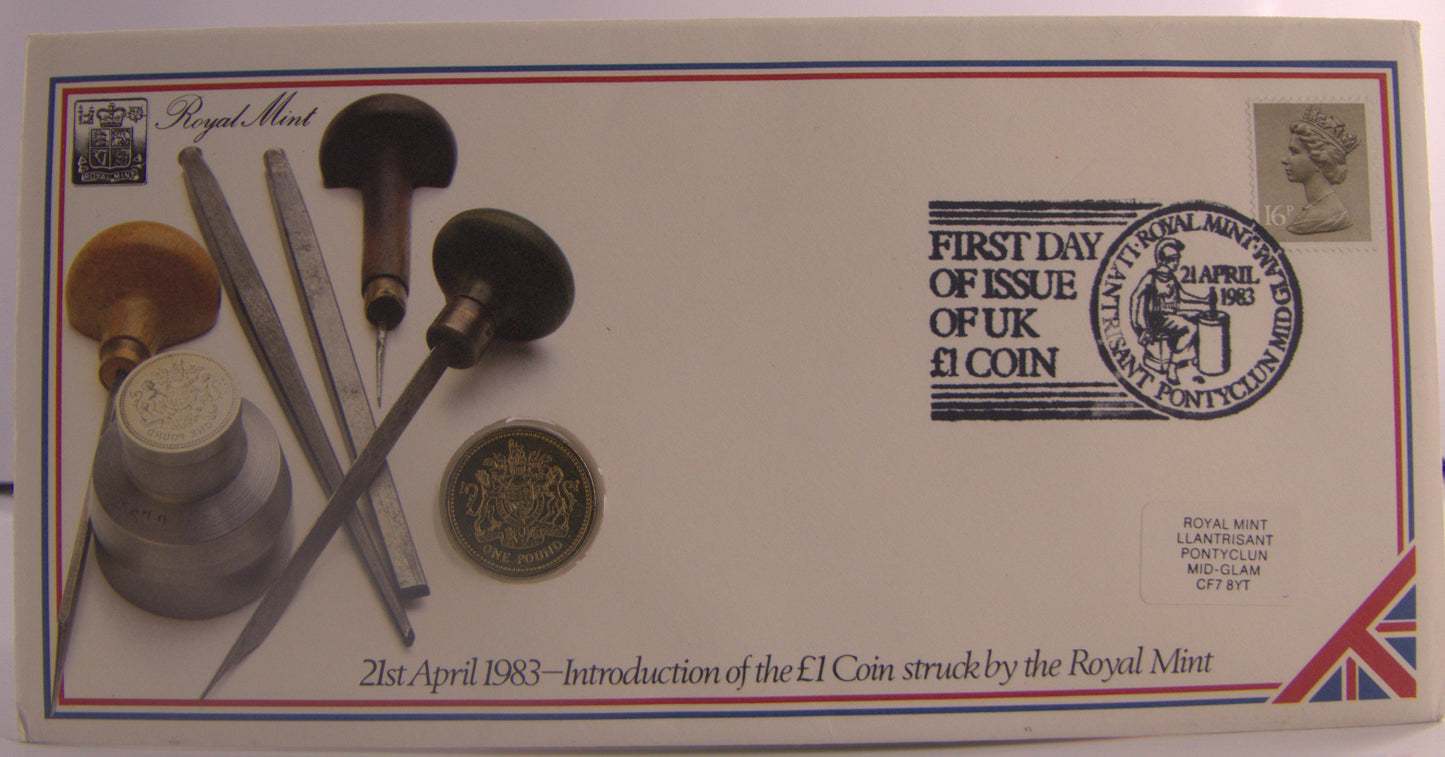 1983 Introduction of One Pound Coin 1 Pound Coin Cover - First Day Cover by Royal Mint
