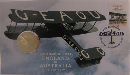 2019 Centenary of First England to Australia Flight Stamp and Coin Cover PNC