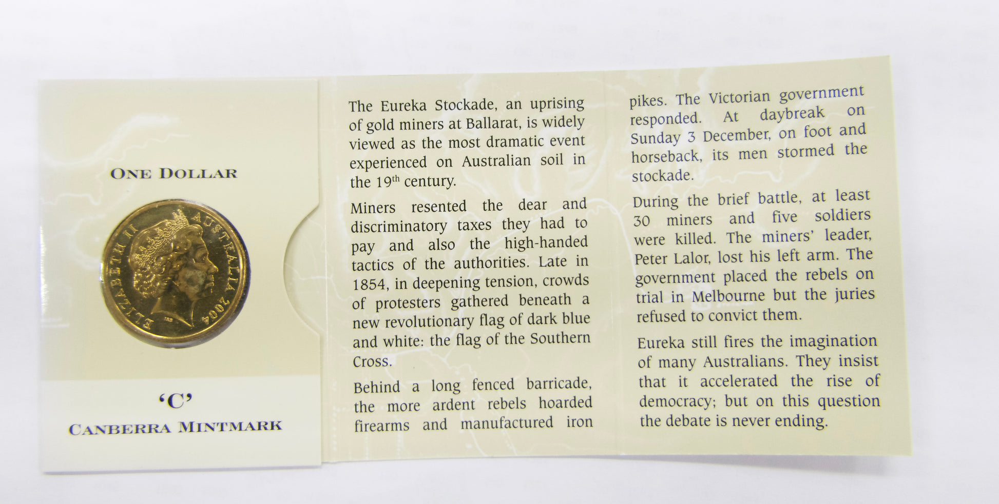 2004 Royal Australian Mint Eureka Stockade $1 'c' Mintmark front