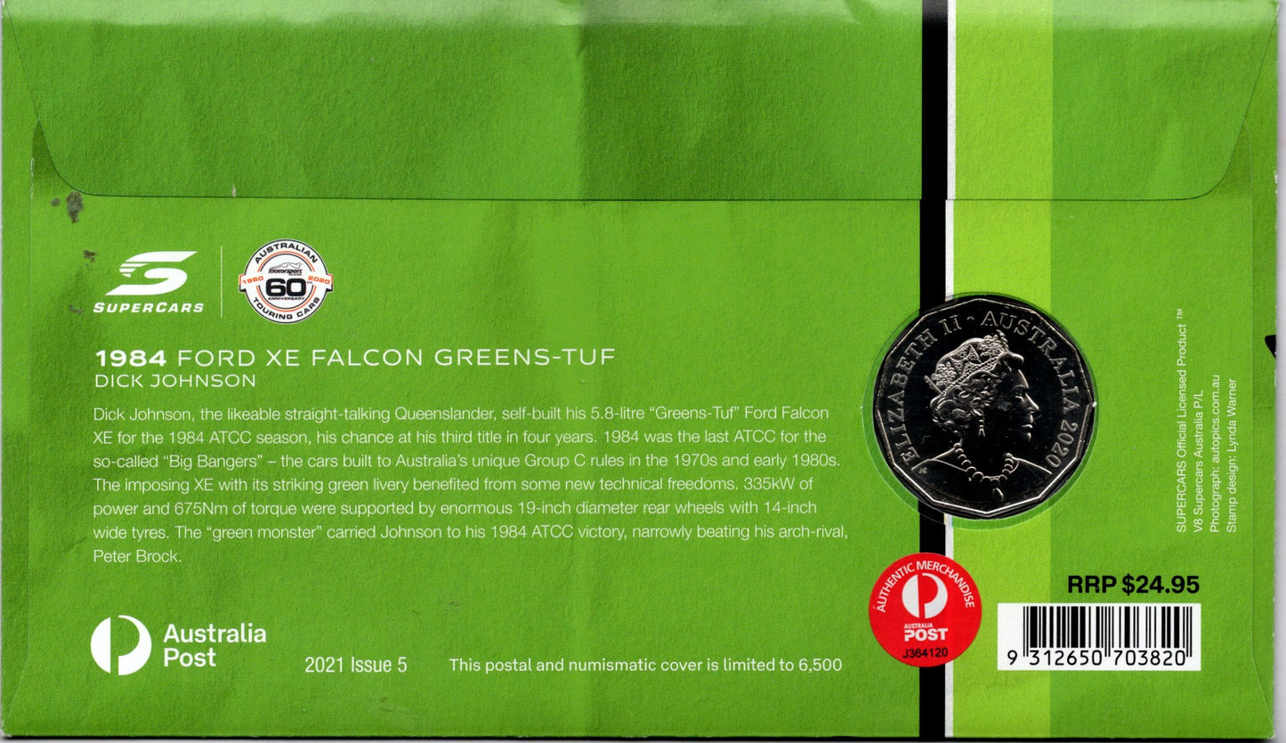 2021 Australia Post ANDA PNC 50c Supercars 60 Years — Dick Johnson 1984 Ford Xe Falcon Greens-Tuf reverse