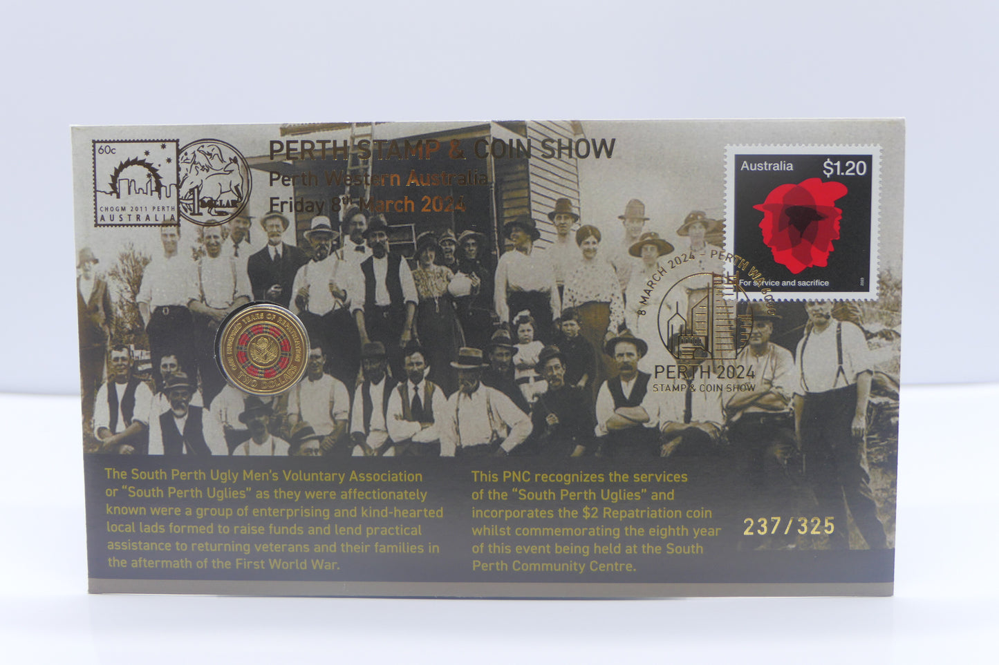 2024 Perth Stamp & Coin Show — South Perth Uglies — $2 Repatriation Coin PNC — 237/325 front