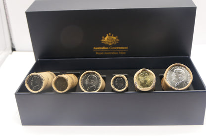 2024 King Charles III Royal Australian Mint Six Coin Roll Set — Premium Black Presentation Box reverse