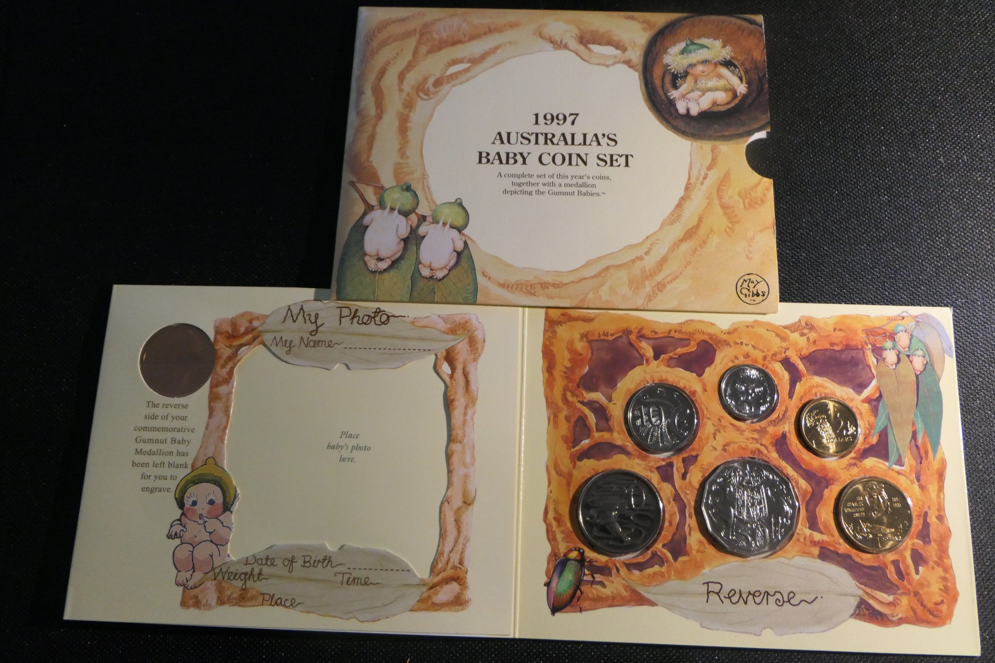 1997 Royal Australian Mint Australia's Baby Coin Set Uncirculated — Gumnut Babies front