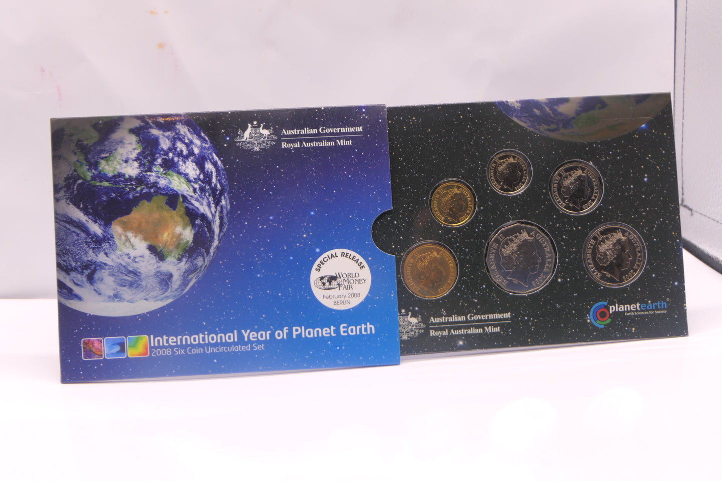 2008 International Year of Planet Earth Six Coin Uncirculated Set — World Money Fair Berlin Special Release front