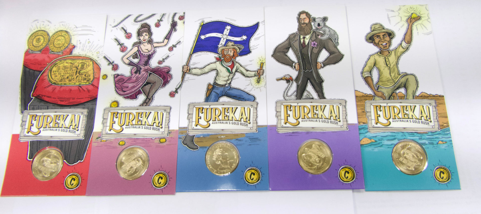 2020 Royal Australian Mint Eureka Australian Gold Rush 'c' Mint Mark Set of 5 front