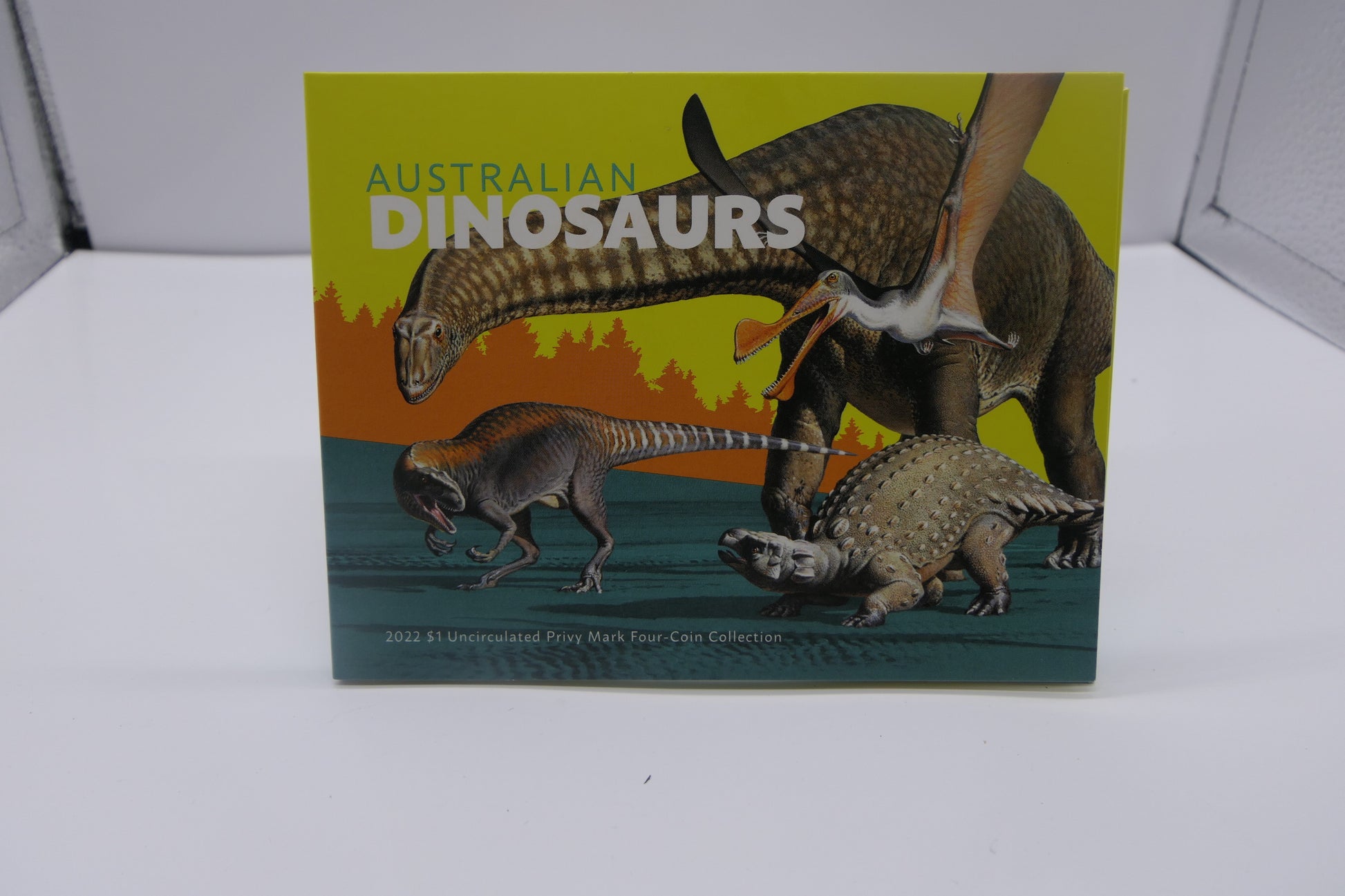 Royal Australian Mint Australian Dinosaurs 2022 $1 Uncirculated Privy Mark Four-Coin Collection (Yellow Edition) front