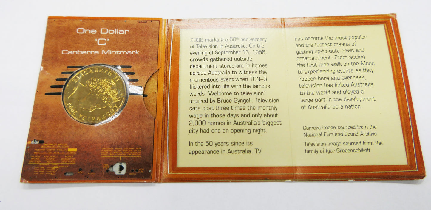 2006 Royal Australian Mint 50th Anniversary of Australian Television $1 'c' Mint Mark front