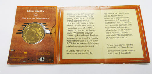2006 Royal Australian Mint 50th Anniversary of Australian Television $1 'c' Mint Mark front