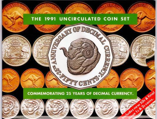 1991 Uncirculated Coin Set — 25th Anniversary of Decimal Currency — Royal Australian Mint front