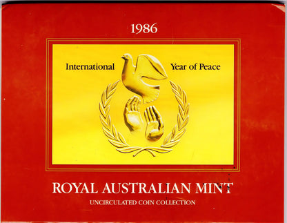 1986 Royal Australian Mint Uncirculated Coin Collection — International Year of Peace front