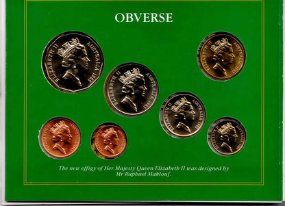 1985 Royal Australian Mint Mint Set — Uncirculated Coin Collection — First Year Makloüf Portrait reverse