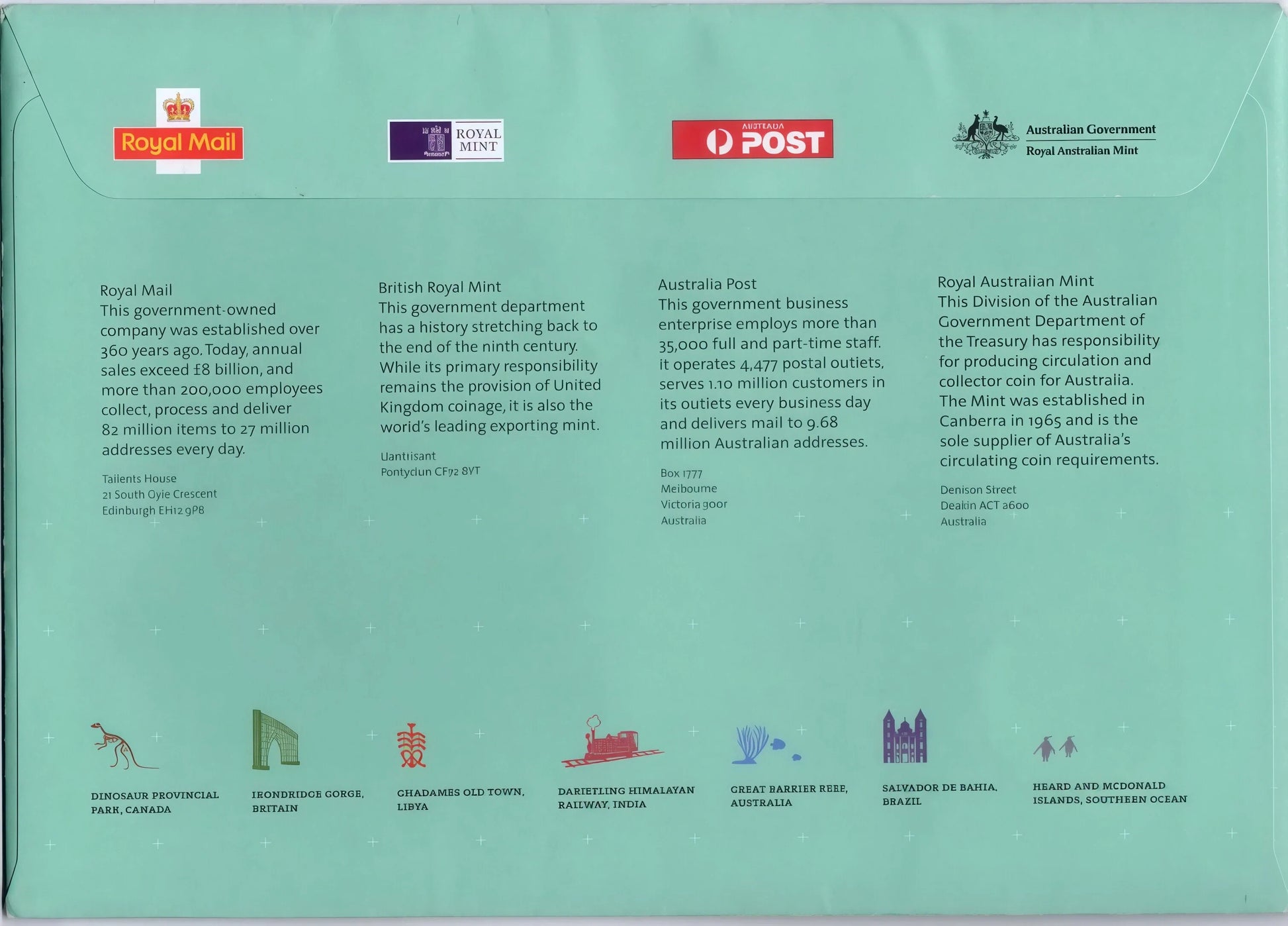 2005 World Heritage Sites PNC — Australia Post & Royal Mail Joint Issue reverse