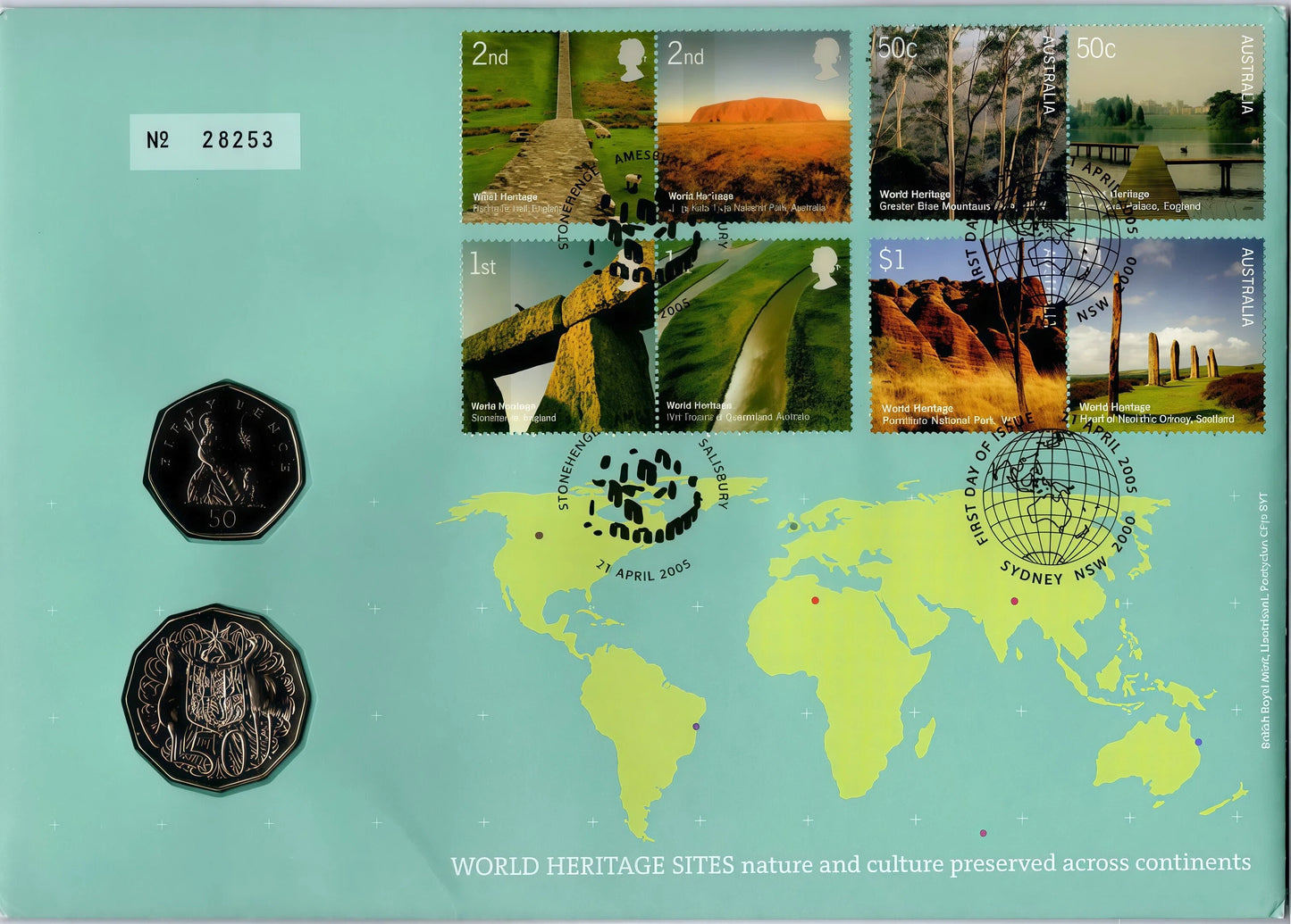2005 World Heritage Sites PNC — Australia Post & Royal Mail Joint Issue front