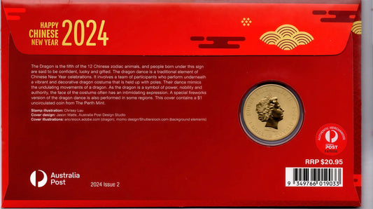 Australia Post Happy Chinese New Year 2024 PNC — Year of the Dragon (Issue 2) reverse