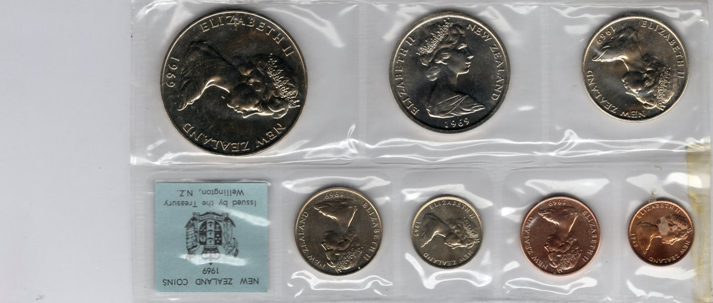 1969 Royal Australian Mint New Zealand Coins Set — Cook Bicentenary front