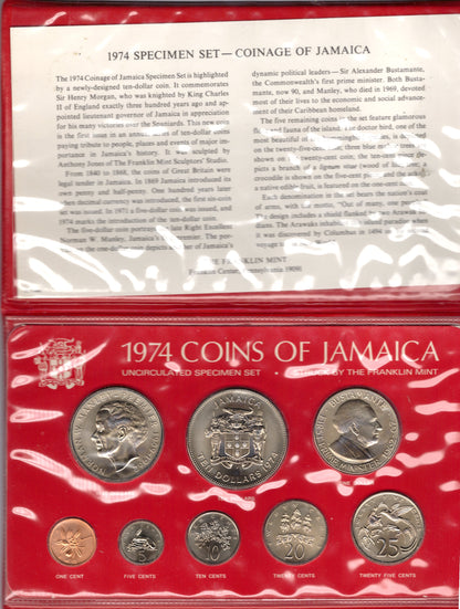 1974 Specimen Set — Coinage of Jamaica reverse