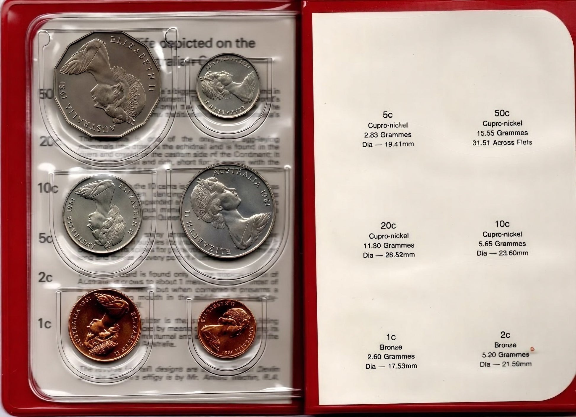 1982 Royal Australian Mint Uncirculated Coin Set reverse