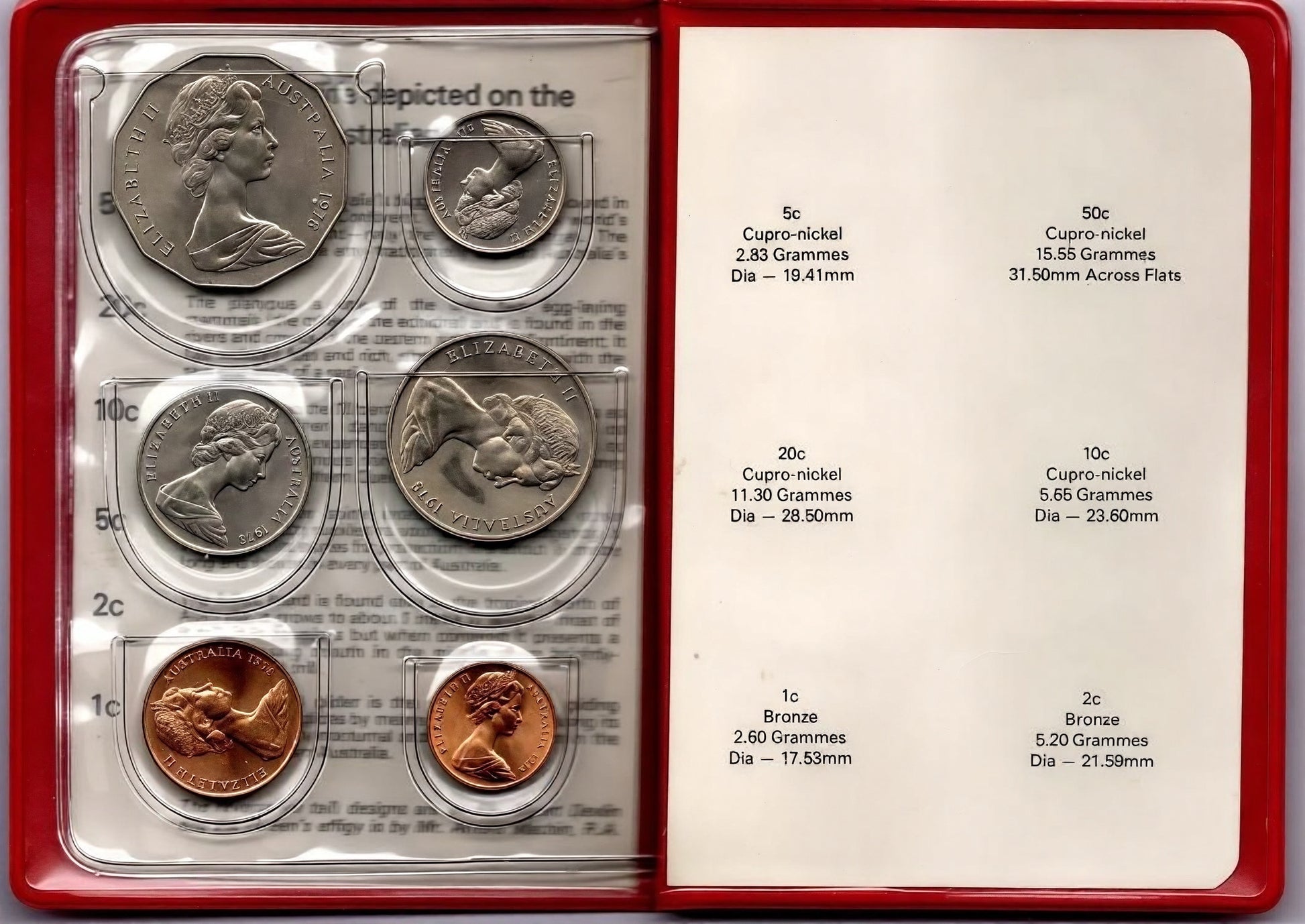 1973 Royal Australian Mint Uncirculated Coin Set reverse