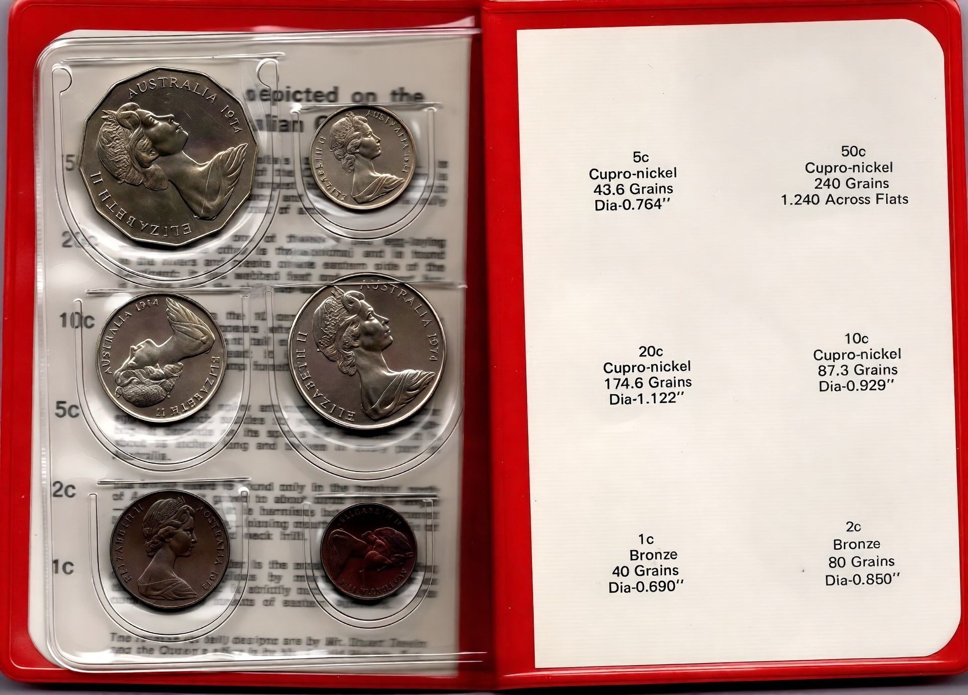 1974 Royal Australian Mint Uncirculated Coin Set reverse