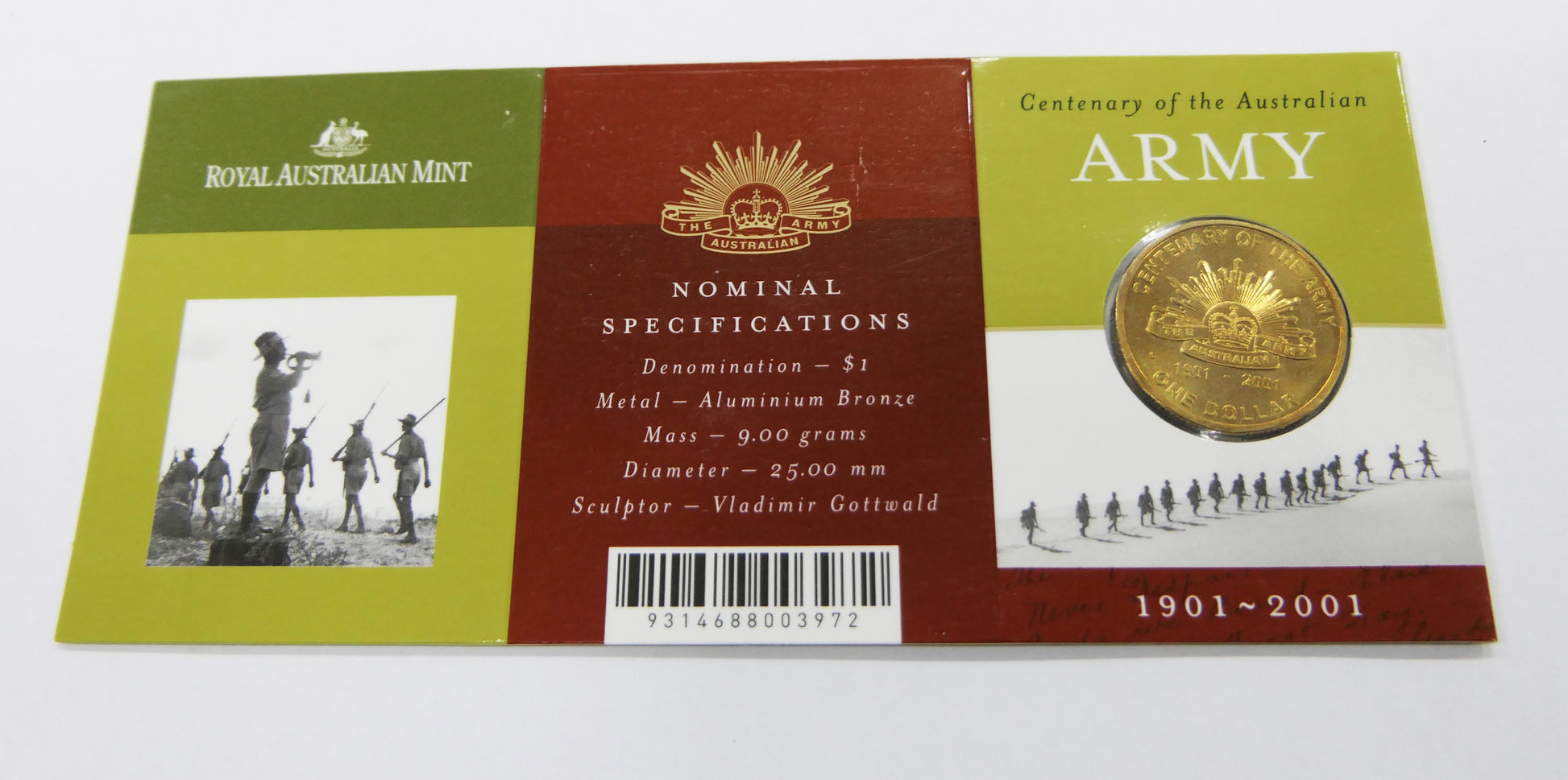 2001 $1 Centenary of the Australian Army 'c' Mint Mark front