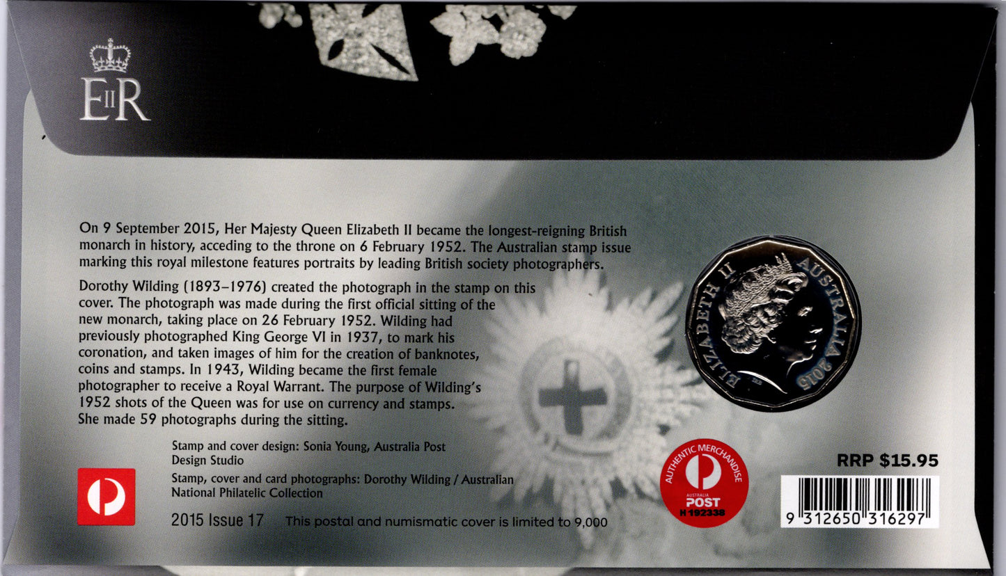 Australia Post Queen Elizabeth II — Longest Reigning Monarch 2015 PNC reverse