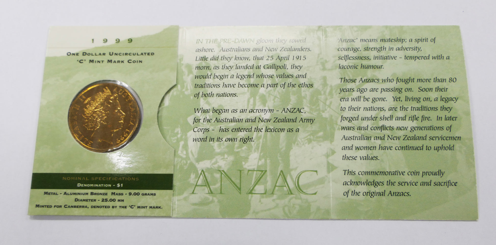 1999 $1 Anzacs 'c' Mint Mark front