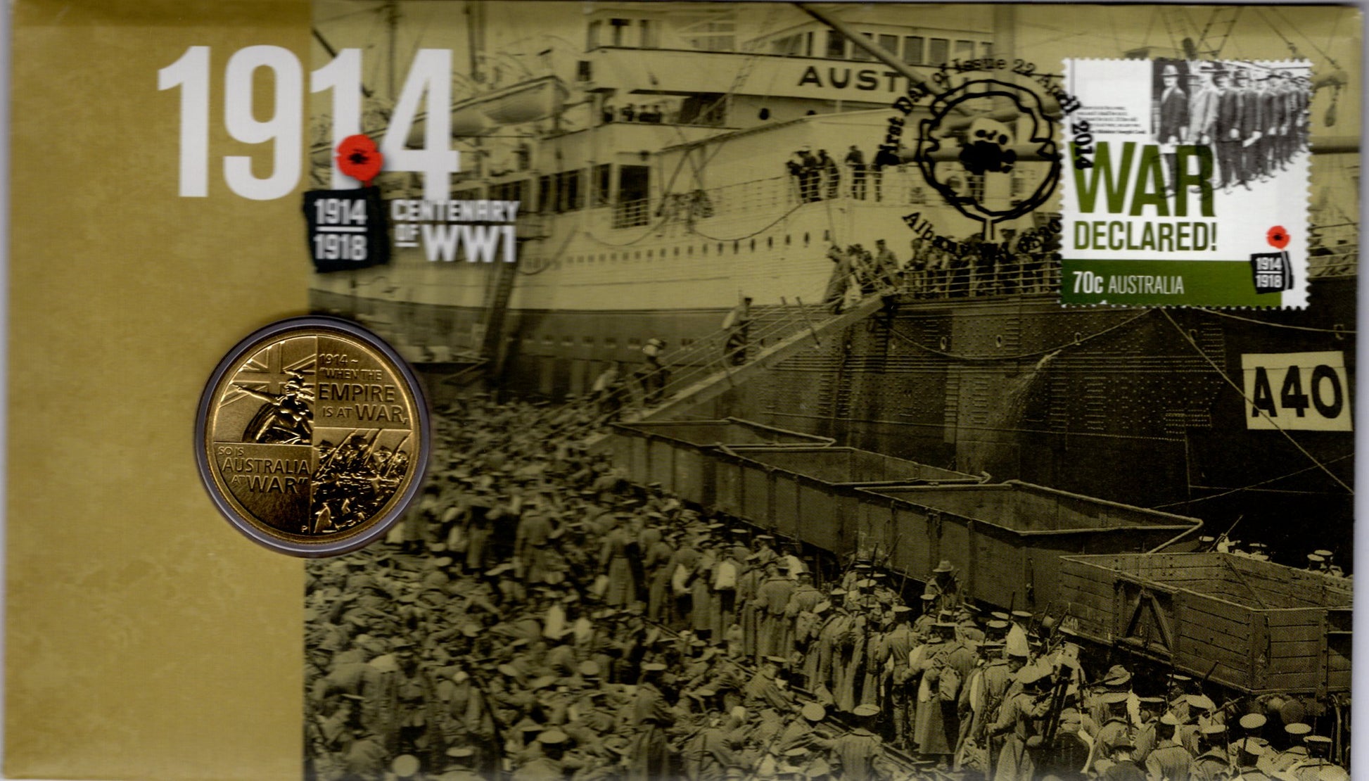 2014 Centenary of Wwi — 1914 War Declared PNC — First Day of Issue front