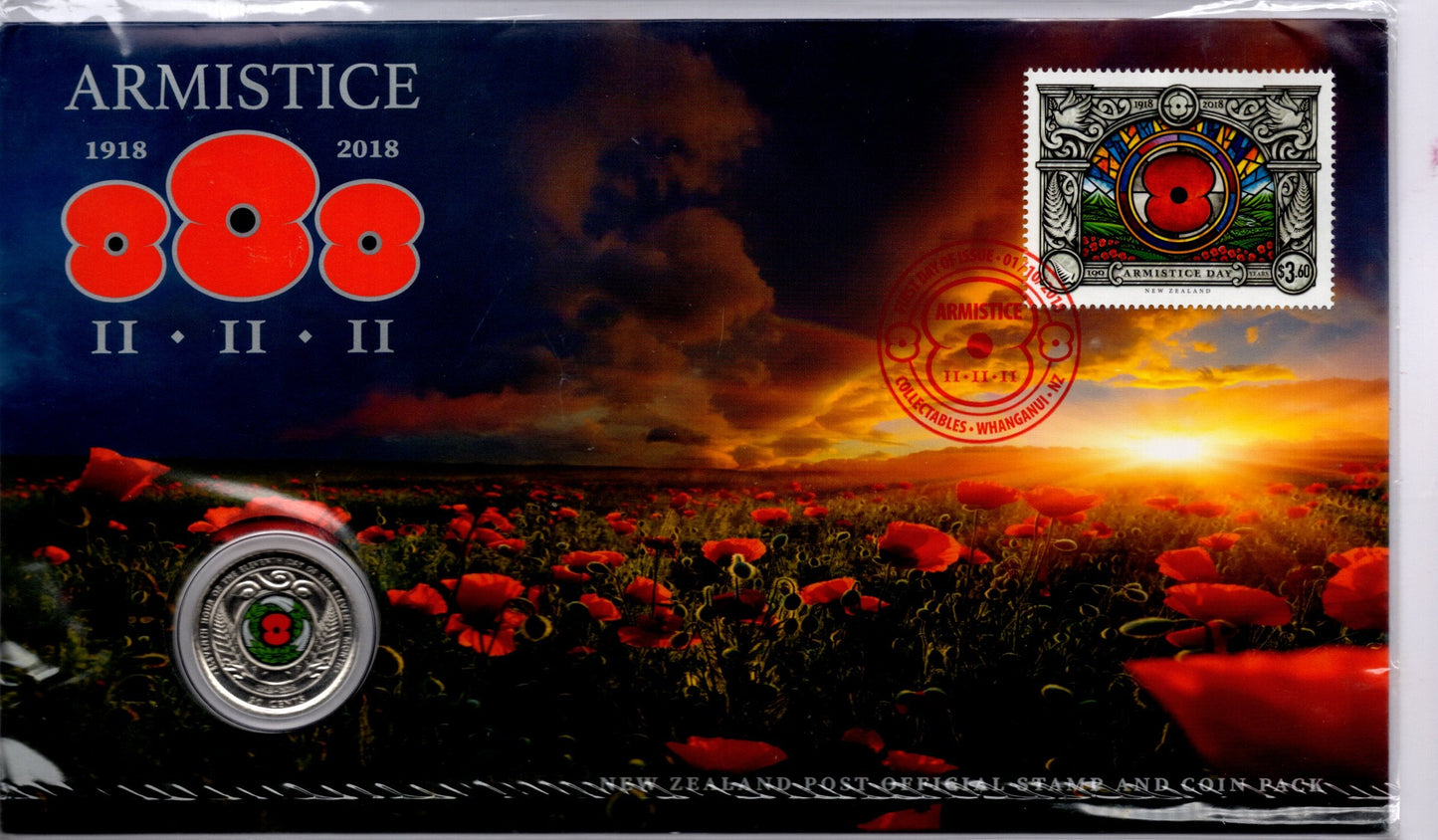 2018 Armistice 1918—2018 Centenary Stamp and Coin Pack — New Zealand Post PNC front