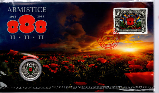 2018 Armistice 1918—2018 Centenary Stamp and Coin Pack — New Zealand Post PNC front