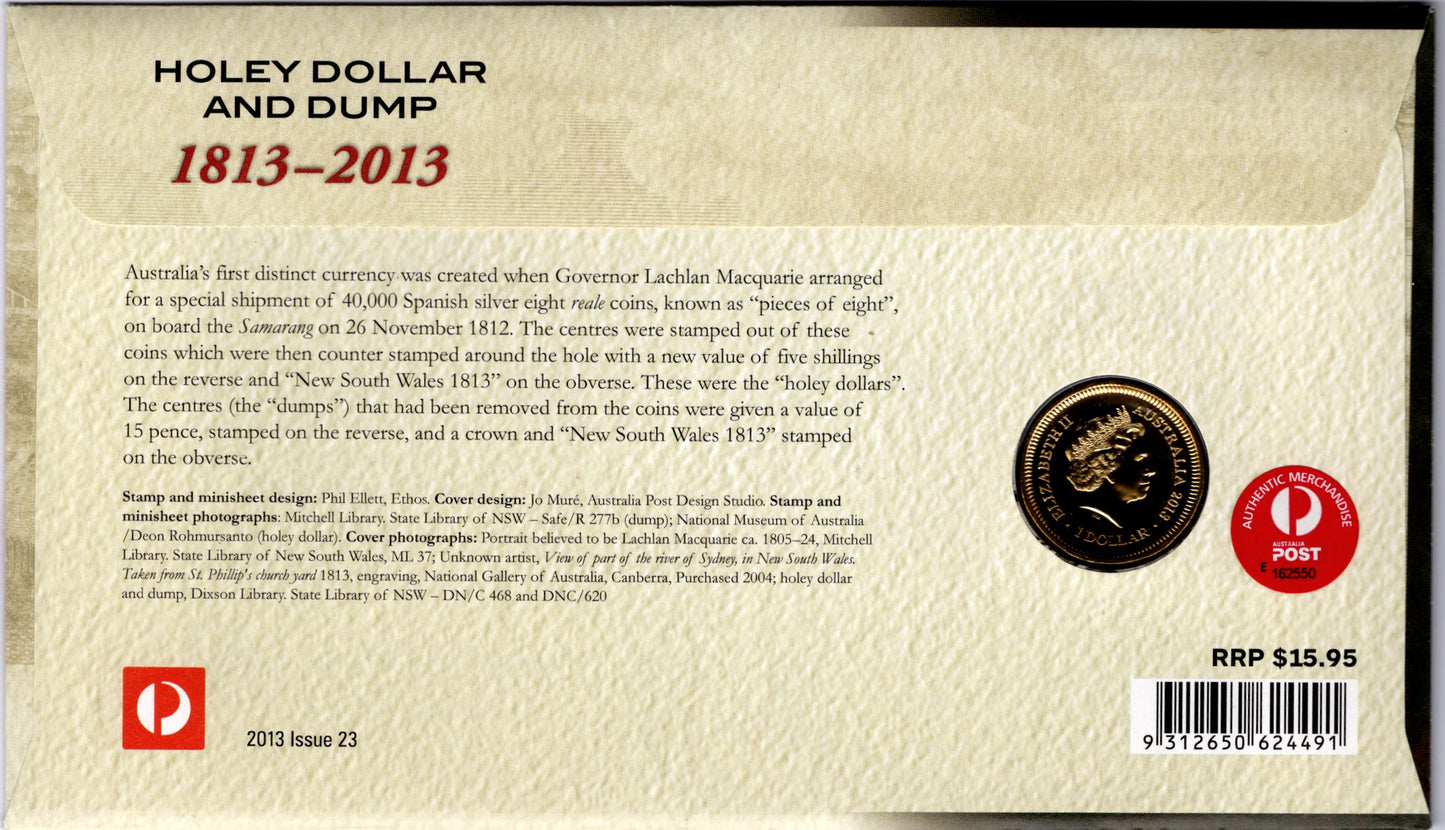 2013 Australia Post Holey Dollar and Dump PNC reverse