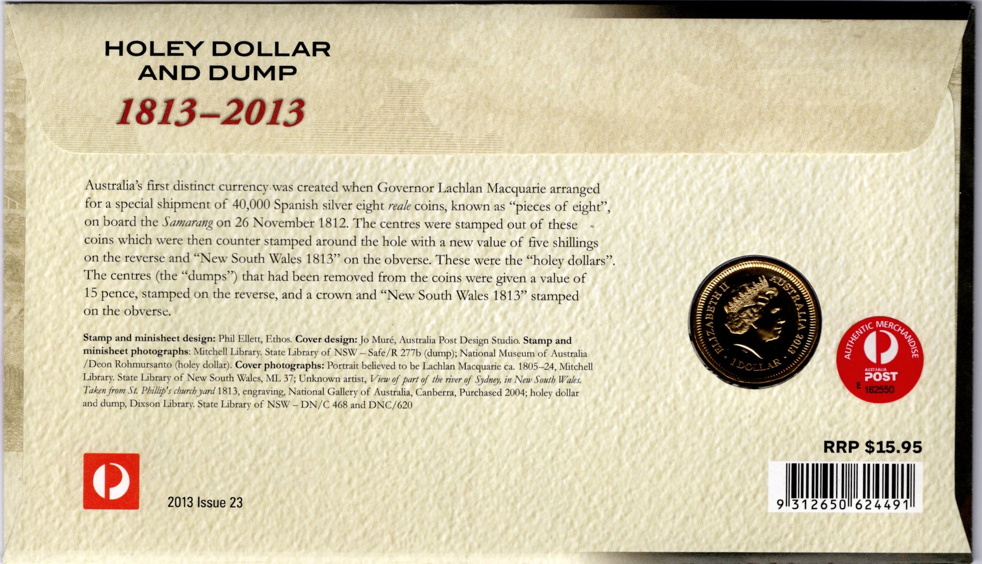 2013 Australia Post Holey Dollar and Dump PNC reverse