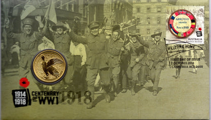 2018 Australia Post Centenary of WWI Welcome Home PNC front