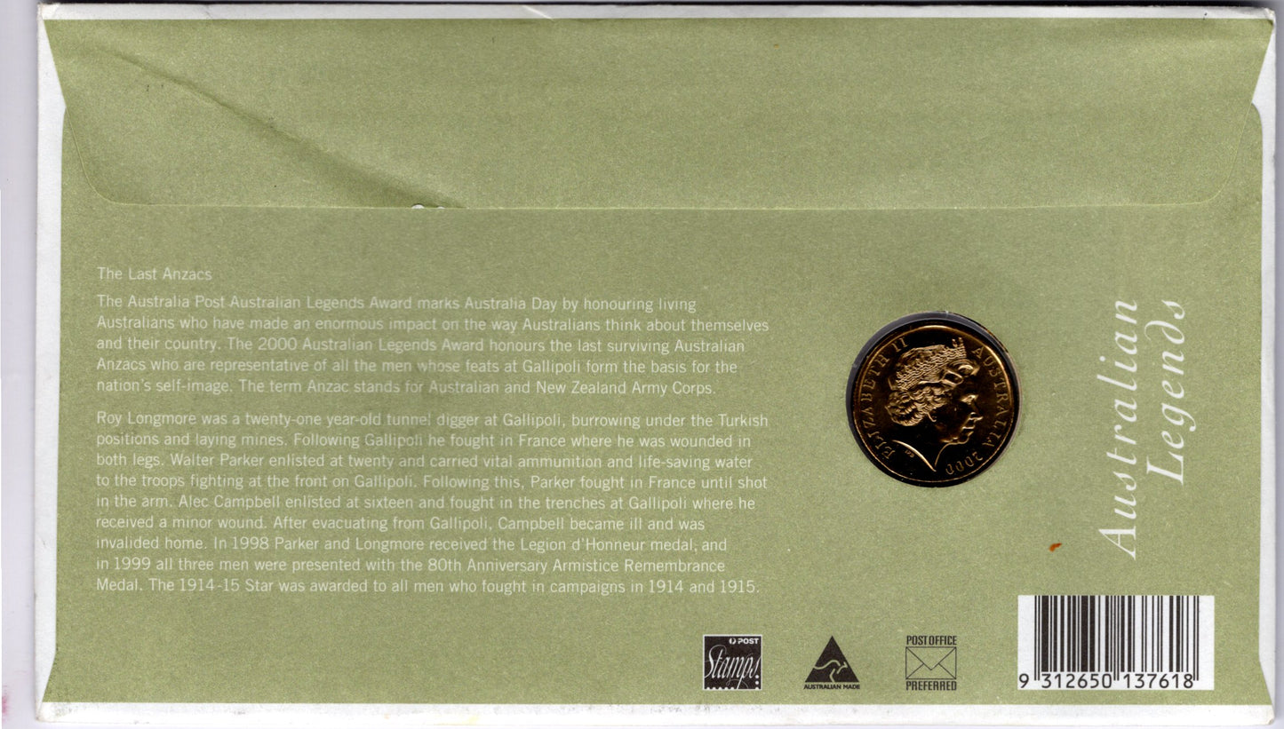 2000 Australia Post Australian Legends PNC reverse