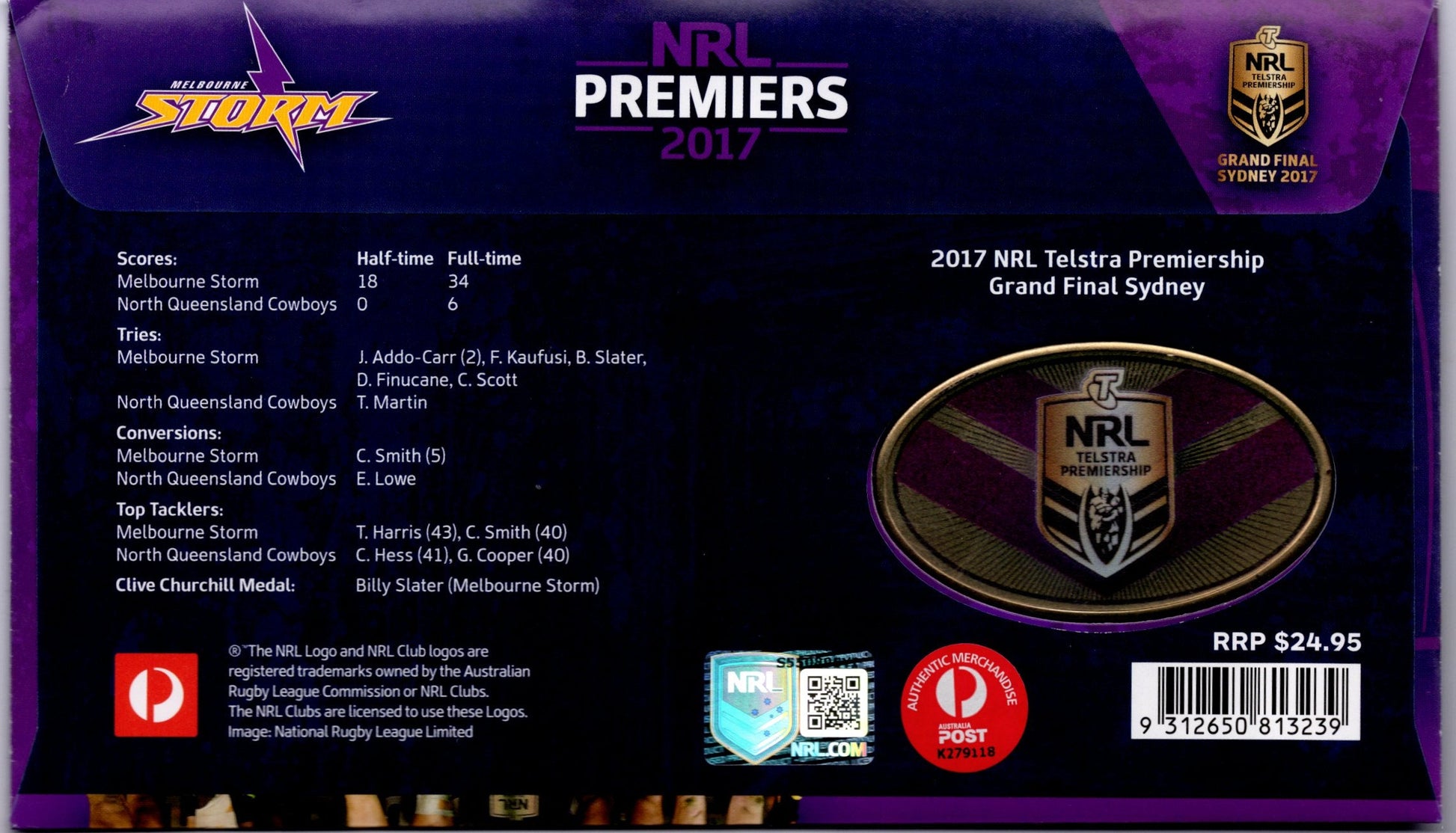 2017 Australia Post NRL Premiers Melbourne Storm PNC reverse