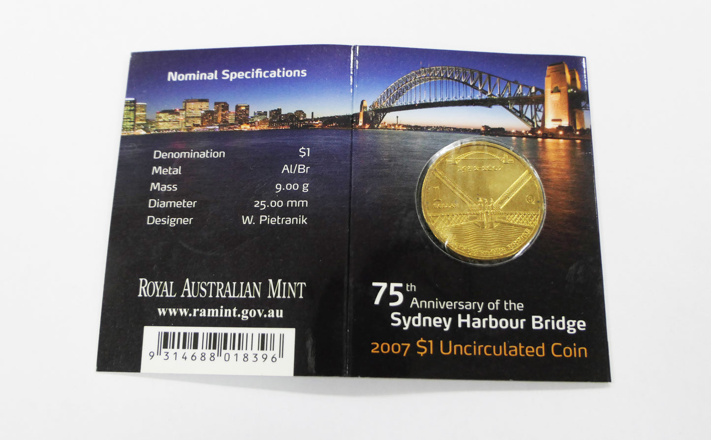 2007 $1 Sydney Habour Bridge 's' Mint Mark front